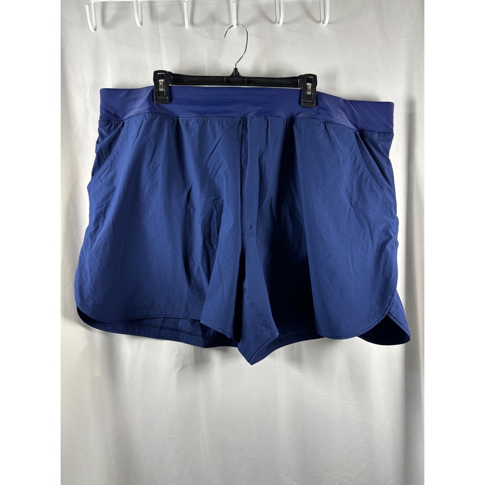 Lands End Womens Plus 26W Navy Blue Active Swim Board Shorts Pockets Liner